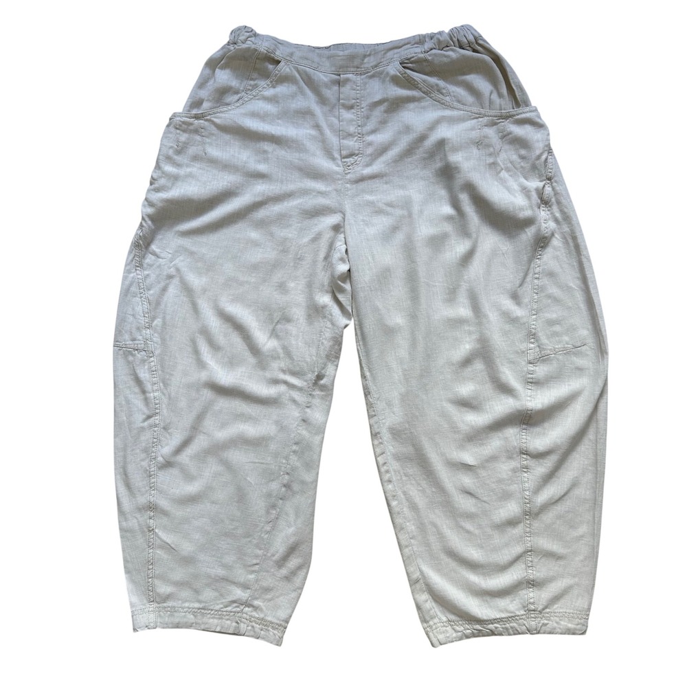 Free People High Road Barrel Pants Womens L Beige Linen Blend Pull On Trousers